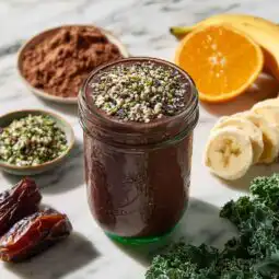 Cacao and kale smoothie high in iron and protein