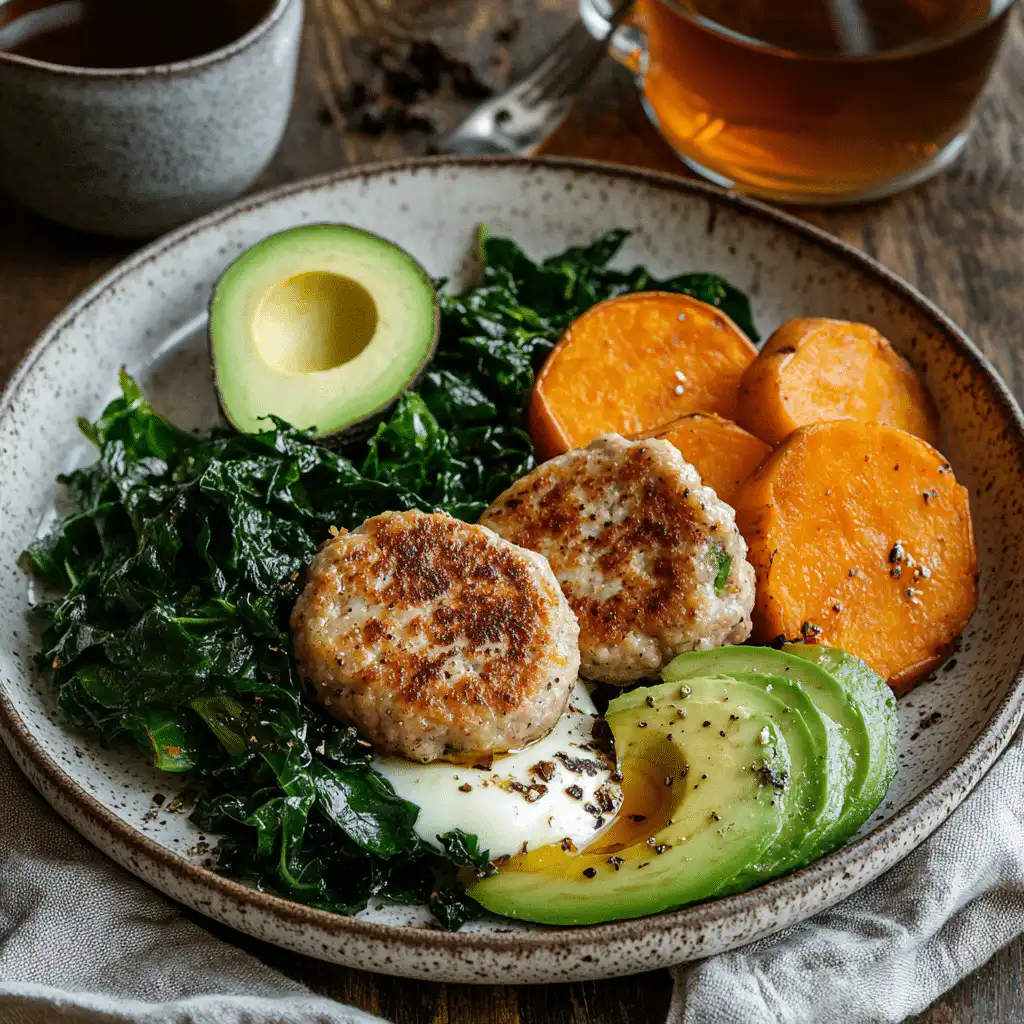 AIP breakfast ideas high protein with turkey, hash,