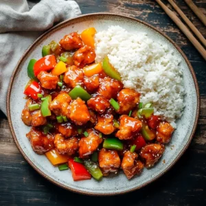 Air fry sweet and sour chicken with peppers and rice