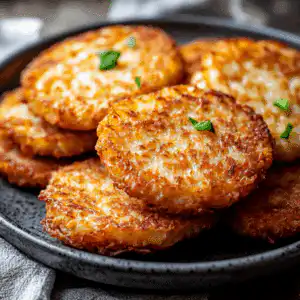 air fryer frozen hash brown patties on breakfast plate