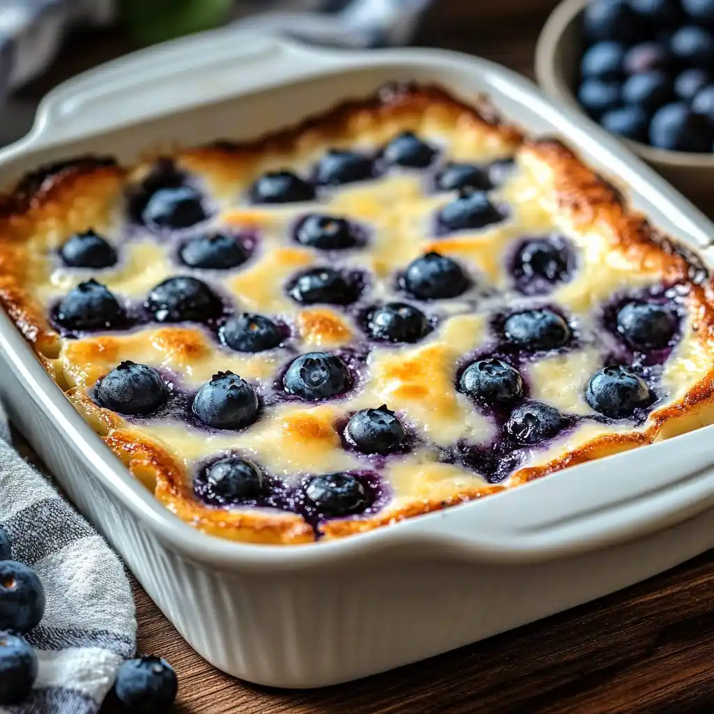 blueberry cottage cheese bake on wooden table