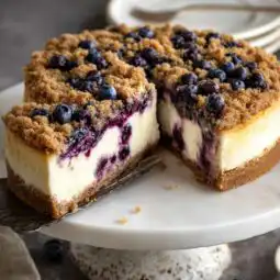 Blueberry crumble cheesecake with crumble topping