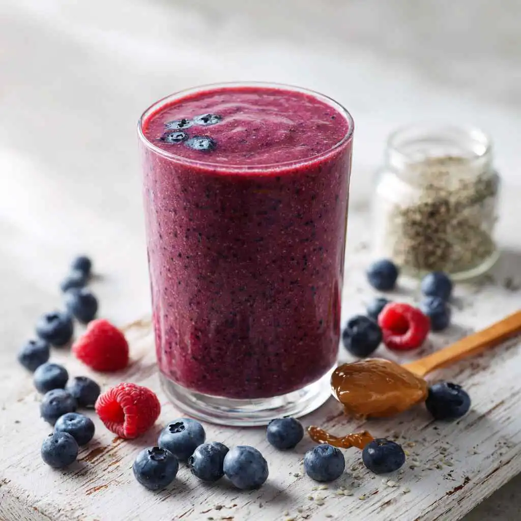 Blueberry and raspberry smoothie without banana in a glass