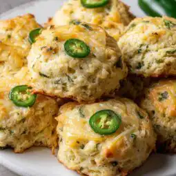 high protein breakfast biscuits cottage cheese topped with cheese and jalapeño