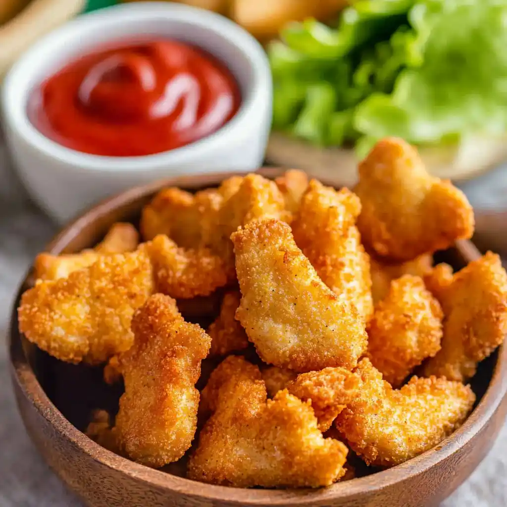 Dino nuggets in air fryer served hot and crispy