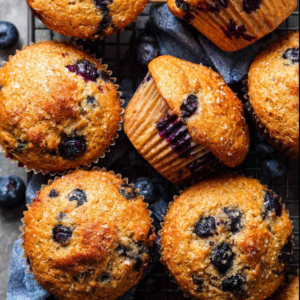 freshly baked healthy banana blueberry muffins