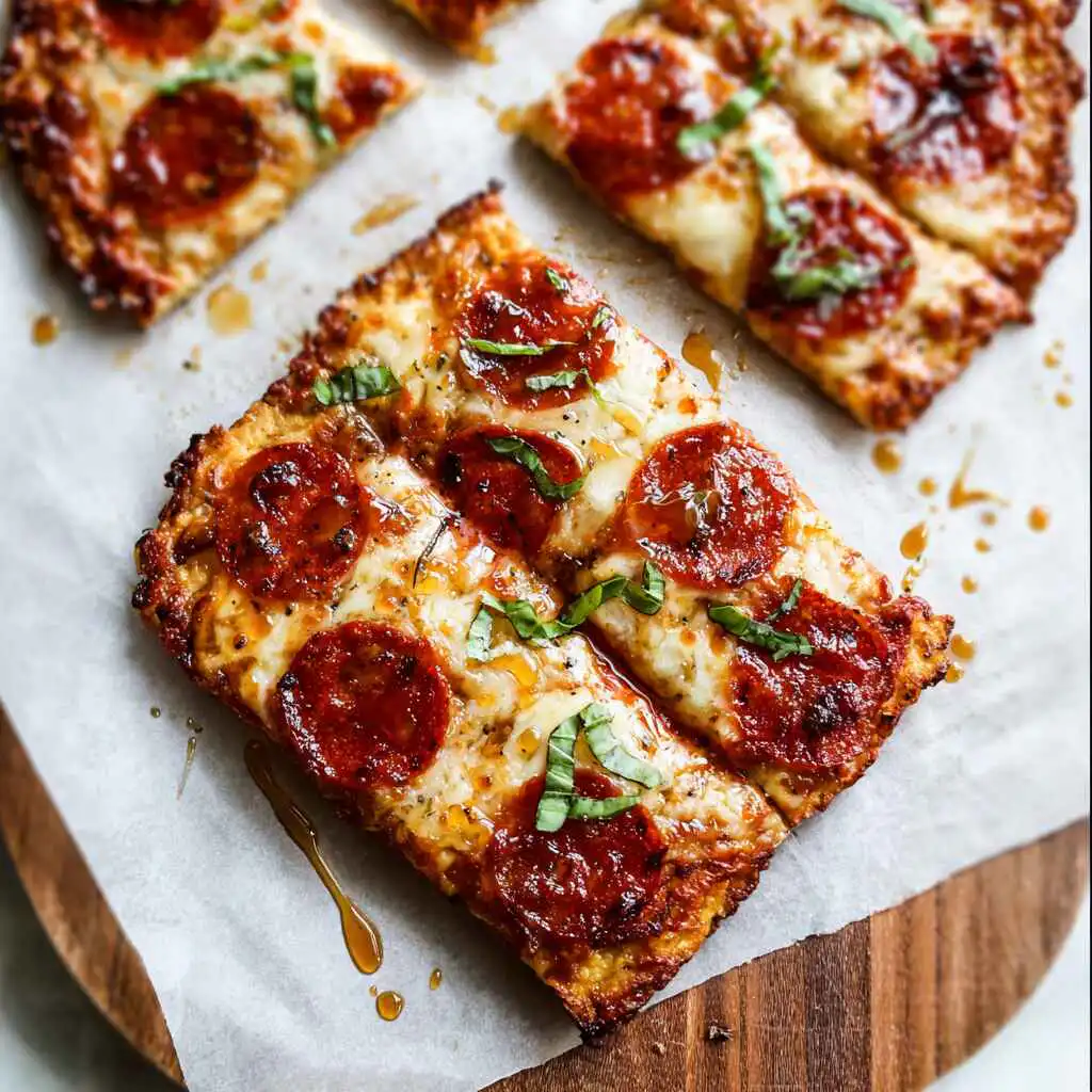 High protein chicken pizza crust sliced and served