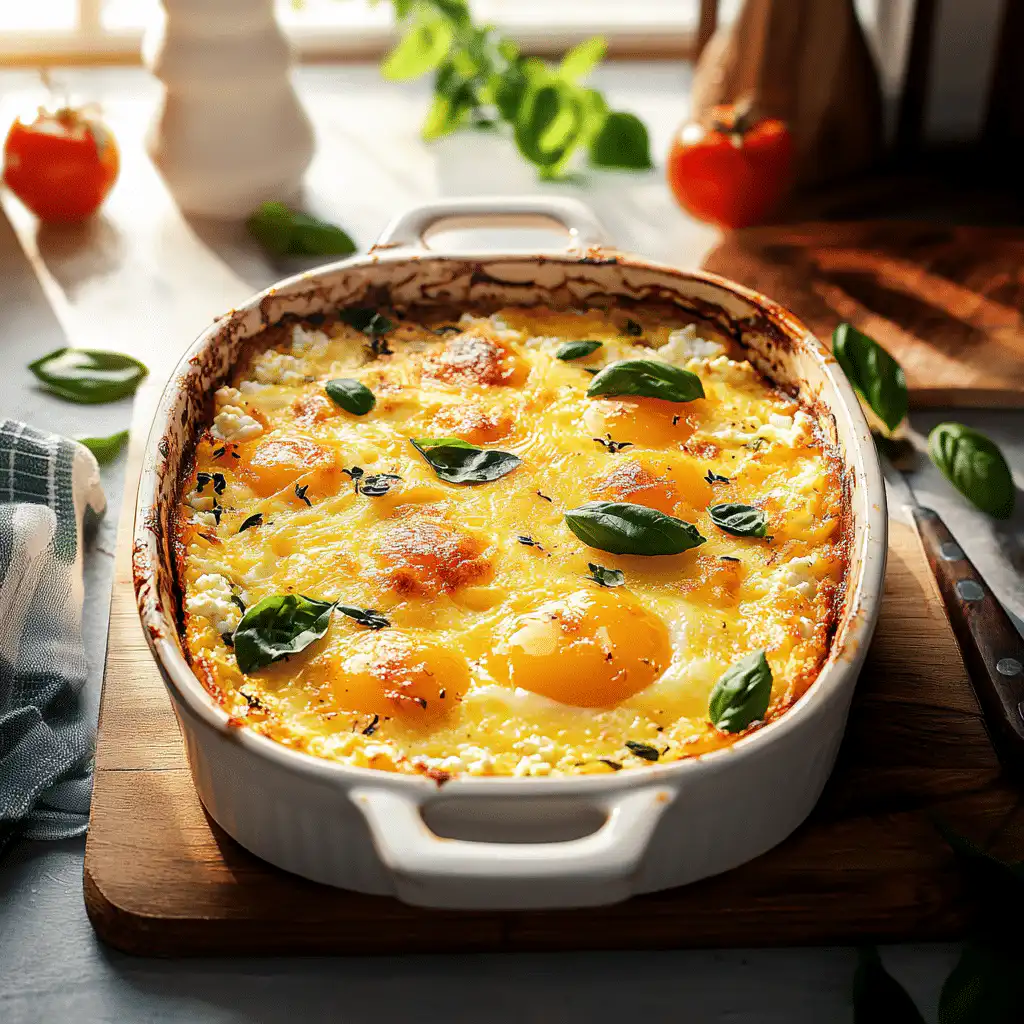 high protein egg bake with cottage cheese in ceramic dish