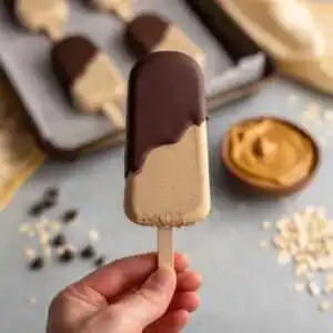 High protein ice cream bars served on a wooden board