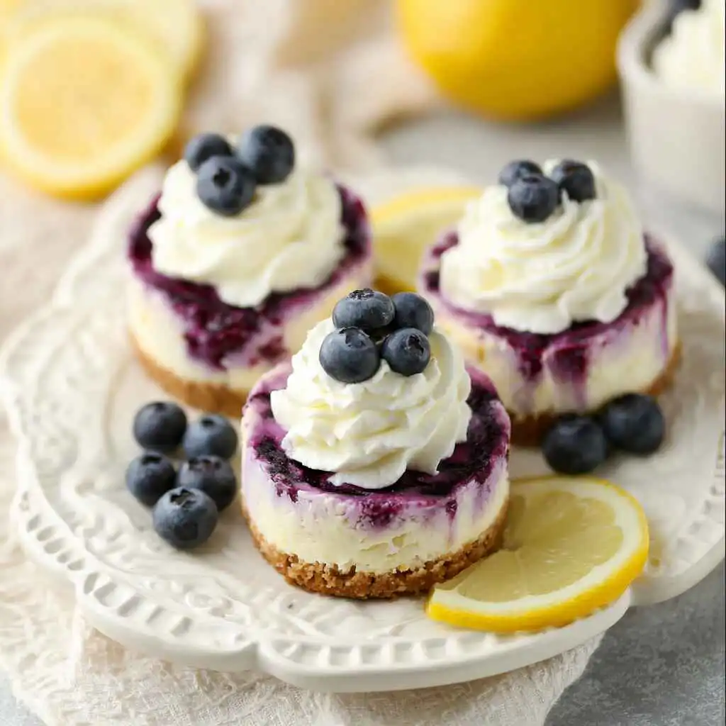 Mini Lemon Blueberry Cheesecakes with Blueberry Swirl