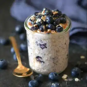 Served blueberry overnight oats high protein