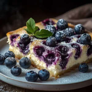serving blueberry cottage cheese bake with berries