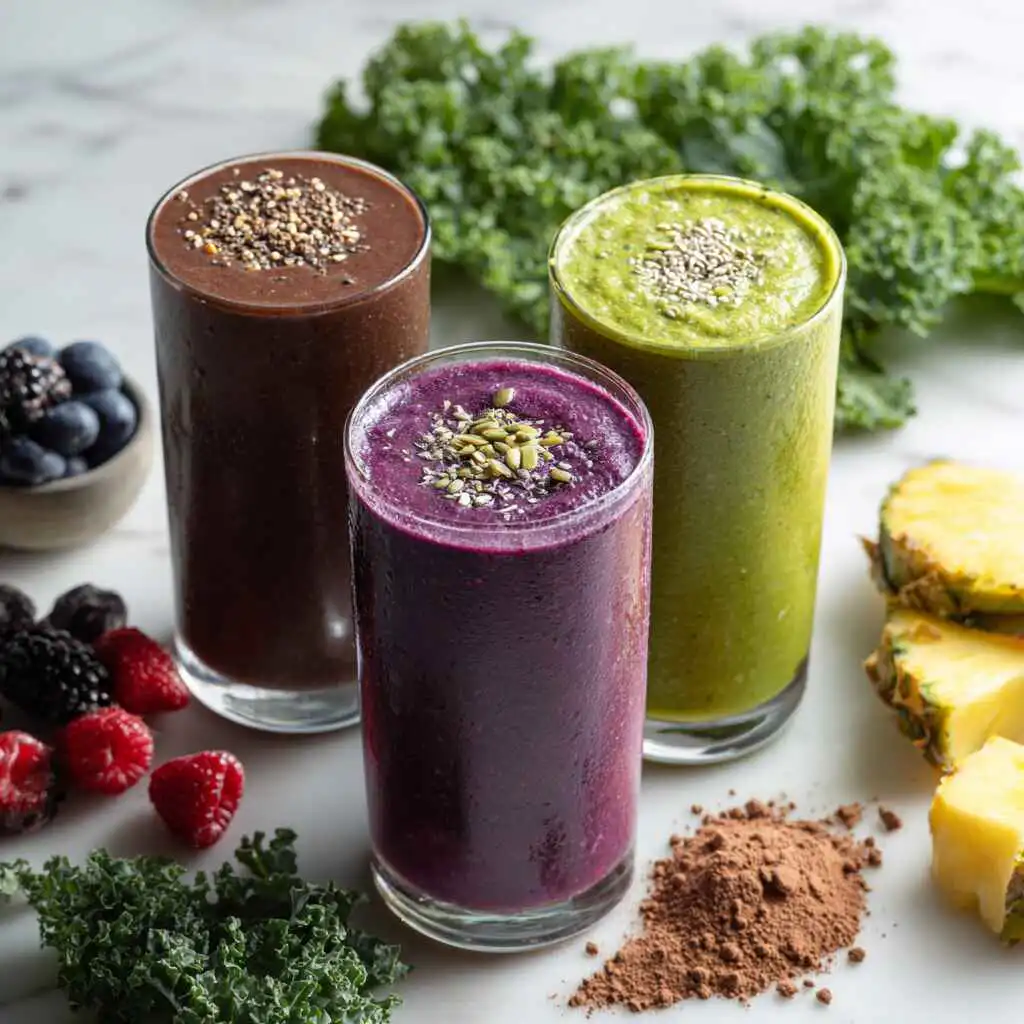 Three smoothies high in iron and protein