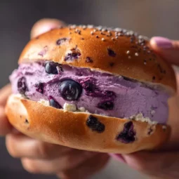 blueberry bagel with cream cheese filling