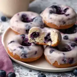 blueberry donut cakes with glaze and coffee