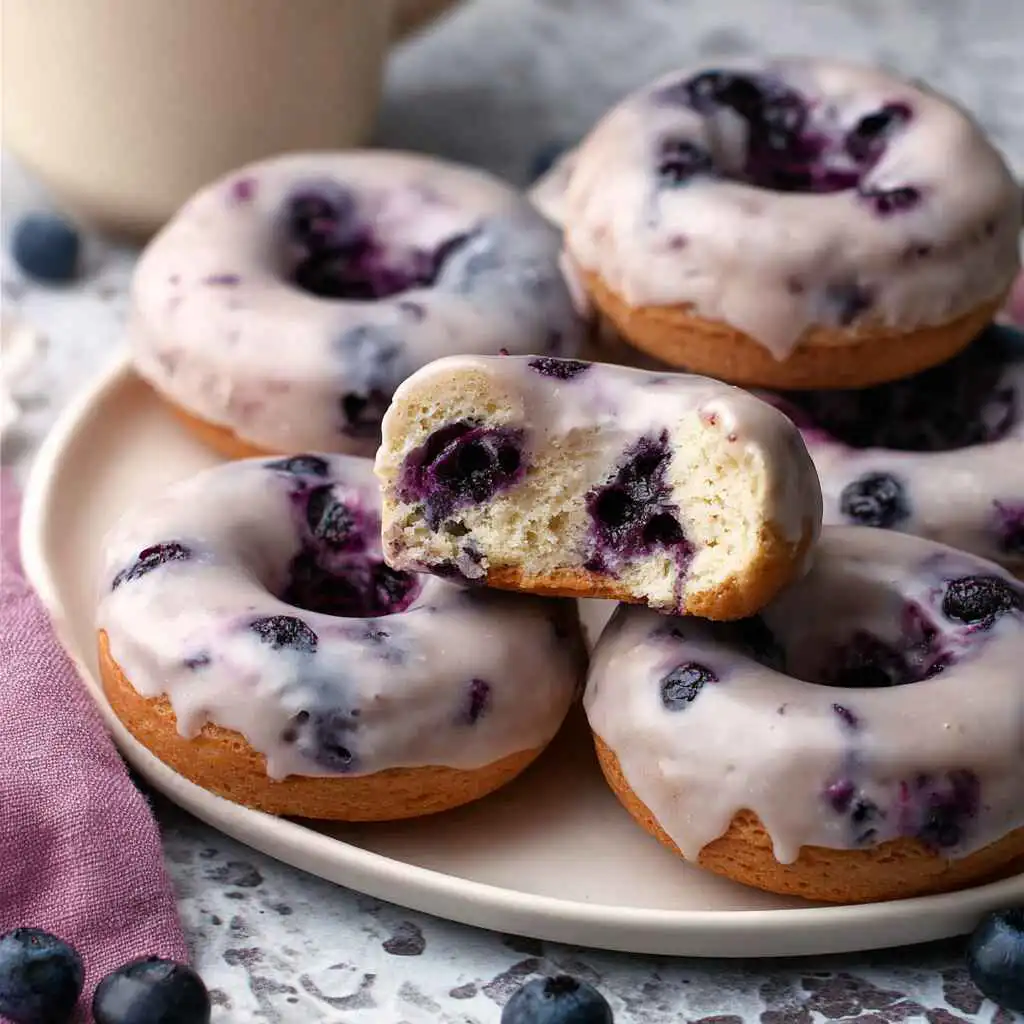 blueberry donut cakes with glaze and coffee