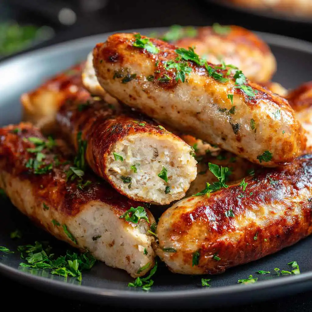 Chicken apple sausage air fryer on serving plate