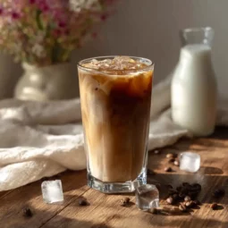 cold brew latte on rustic table