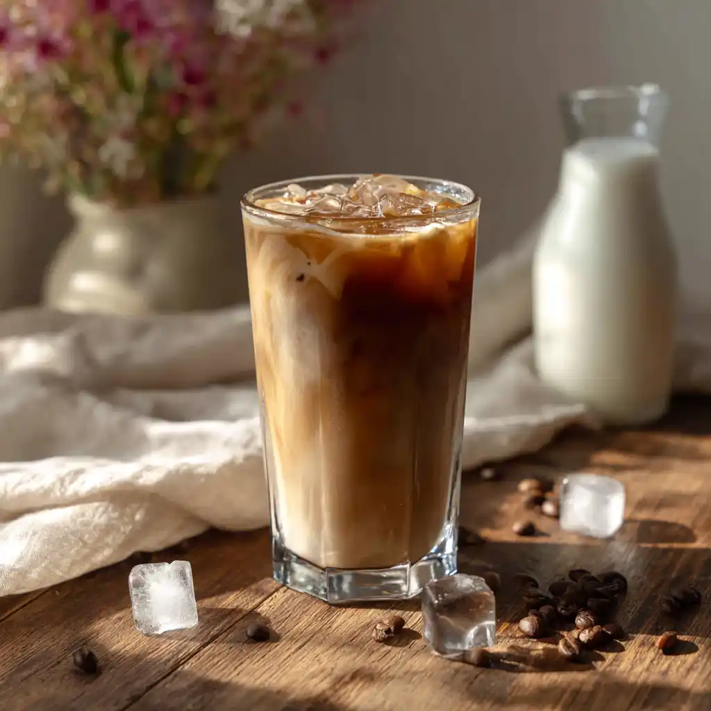 cold brew latte on rustic table