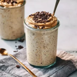 high protein peanut butter cookie dough overnight oats in a jar
