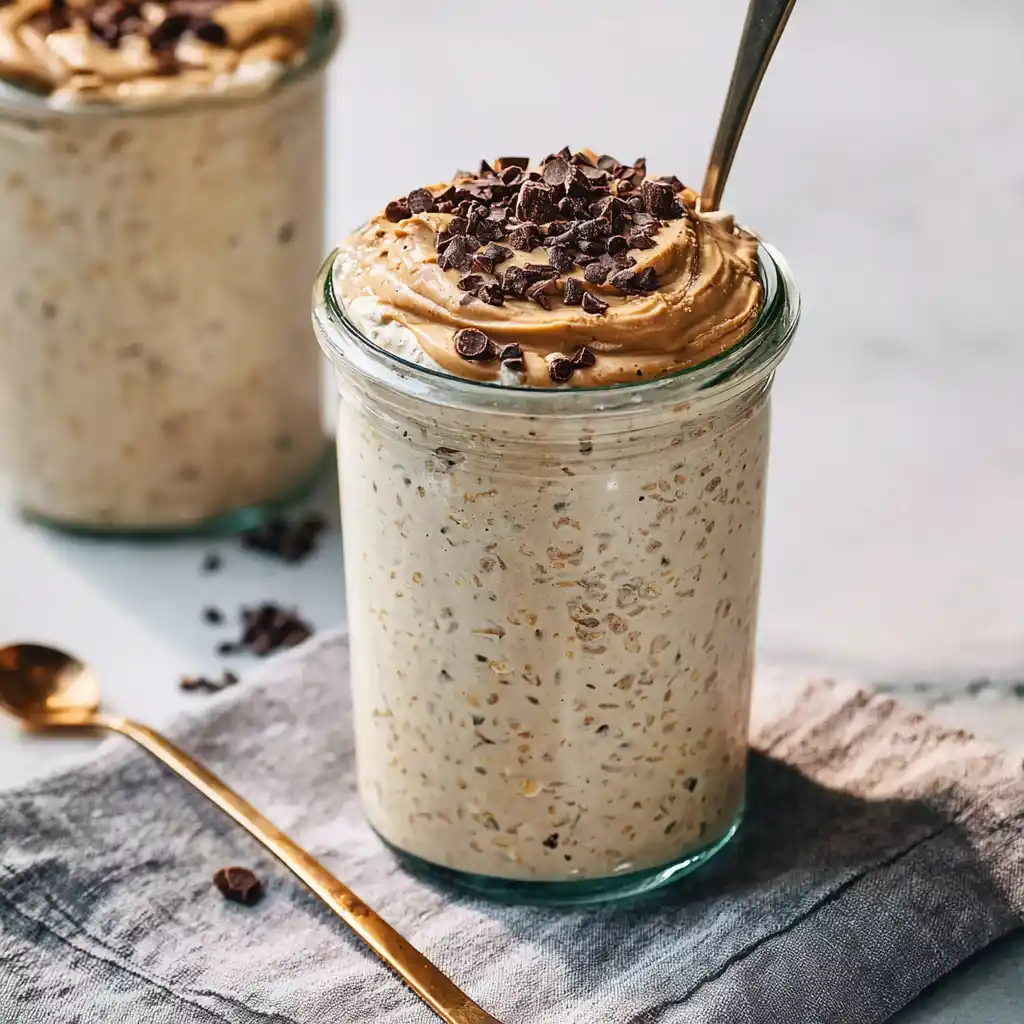 high protein peanut butter cookie dough overnight oats in a jar