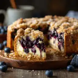 herry's Blueberry Cream Cheese Crumb Cake with golden crumb topping