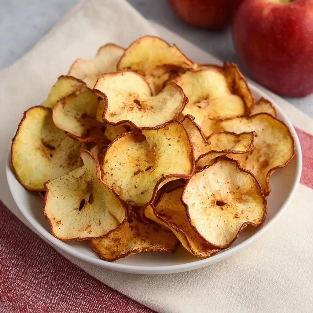 Air fryer apple chips in a bowl