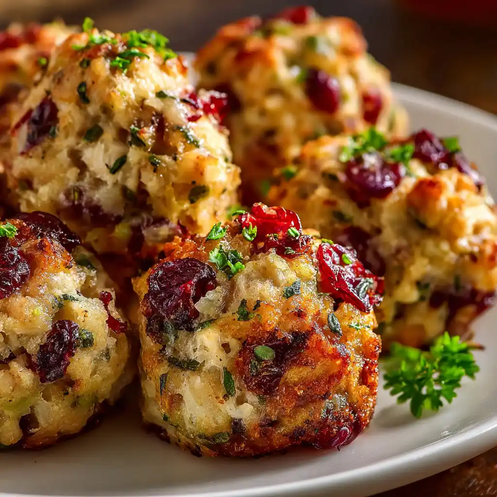 Cranberry Turkey Stuffing Balls on holiday platter