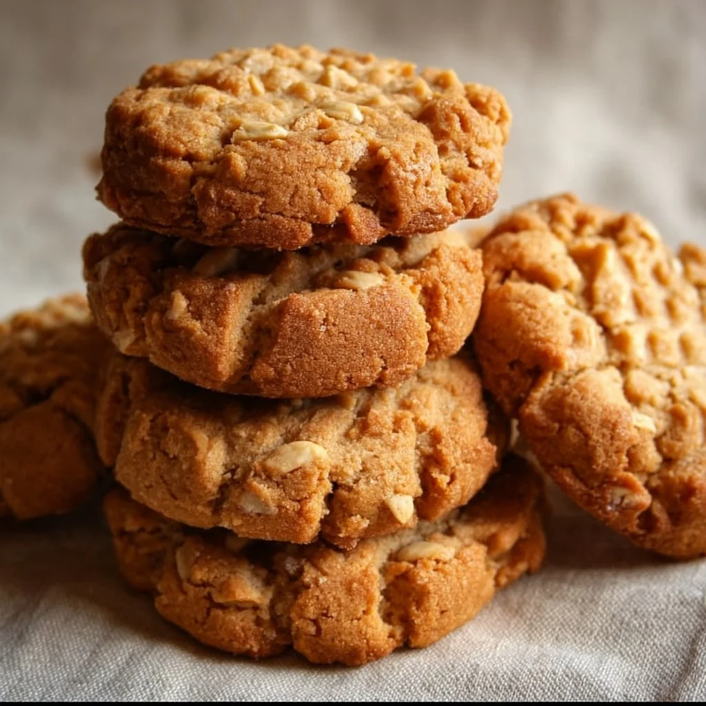 Healthy peanut butter cookies stacked on a plate