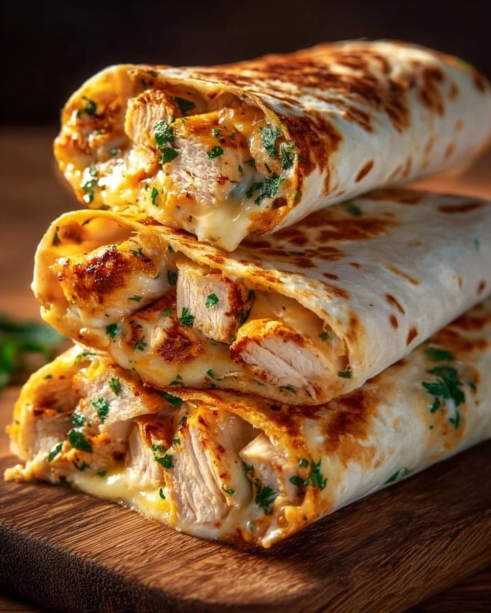 Delicious Cheesy Chicken Wraps with chicken, cheese, and fresh veggies