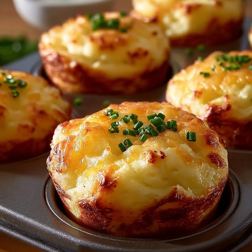 Cheesy mashed potato puffs served on a plate, garnished with herbs
