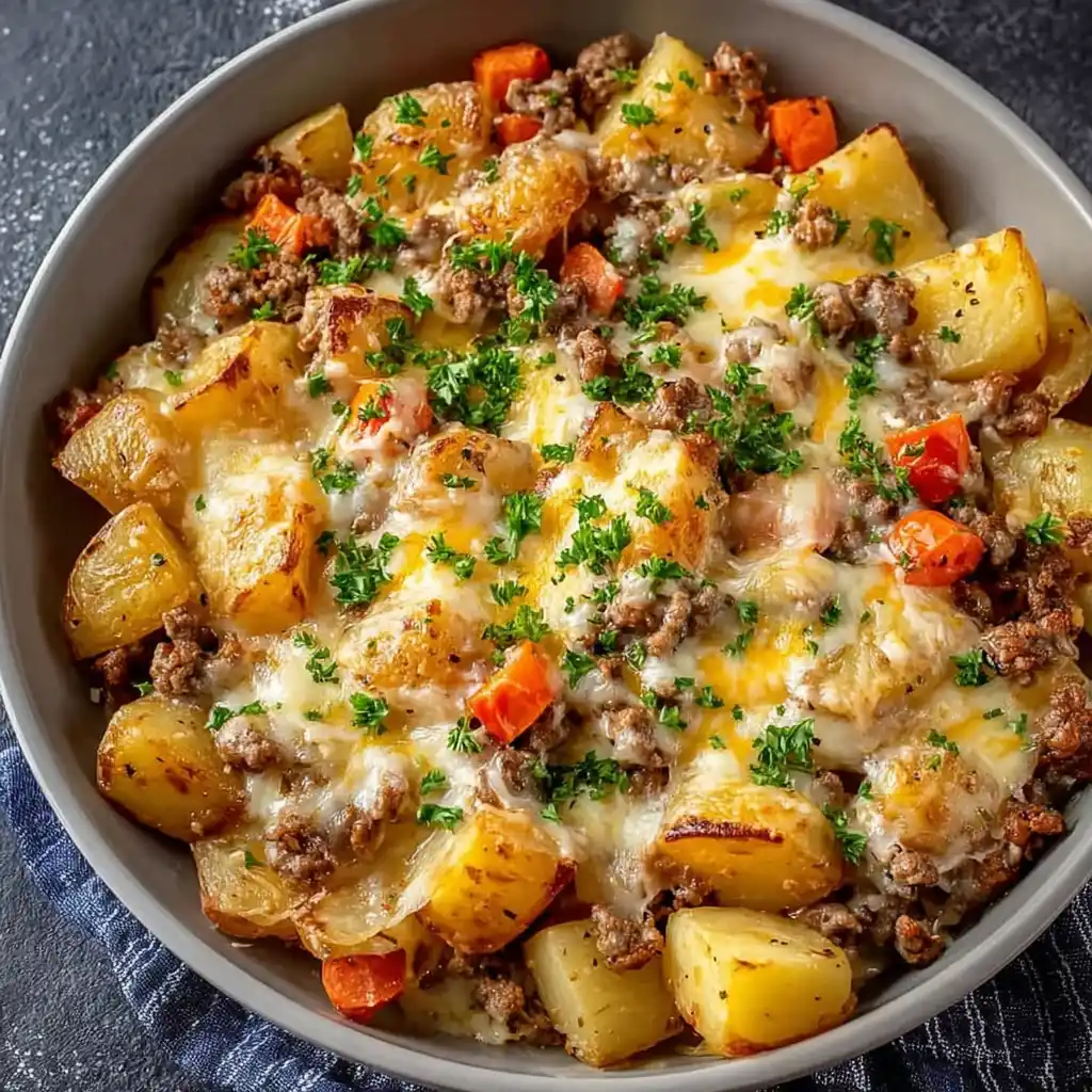 One-pan cheesy potato and meat skillet