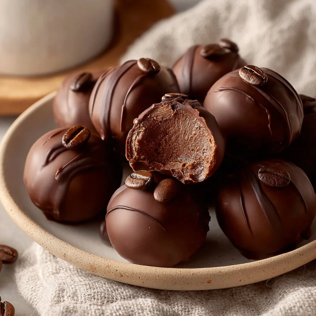 Delicious coffee truffles made with chocolate and coffee beans