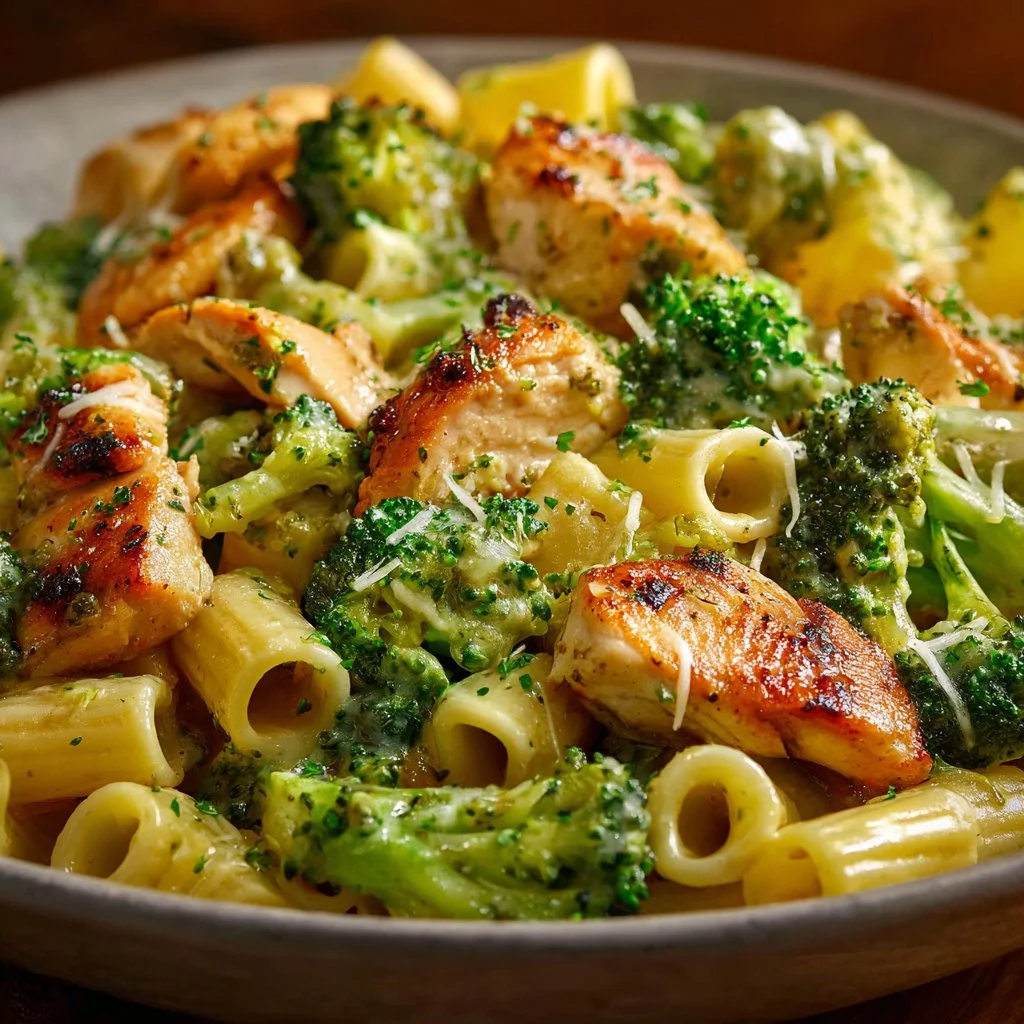 Creamy Chicken and Broccoli Delight Pasta dish with fresh ingredients