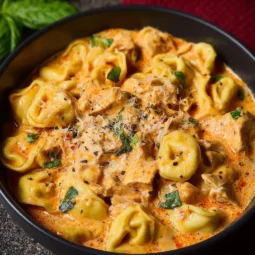 CrockPot Chicken Tortellini in slow cooker with creamy sauce