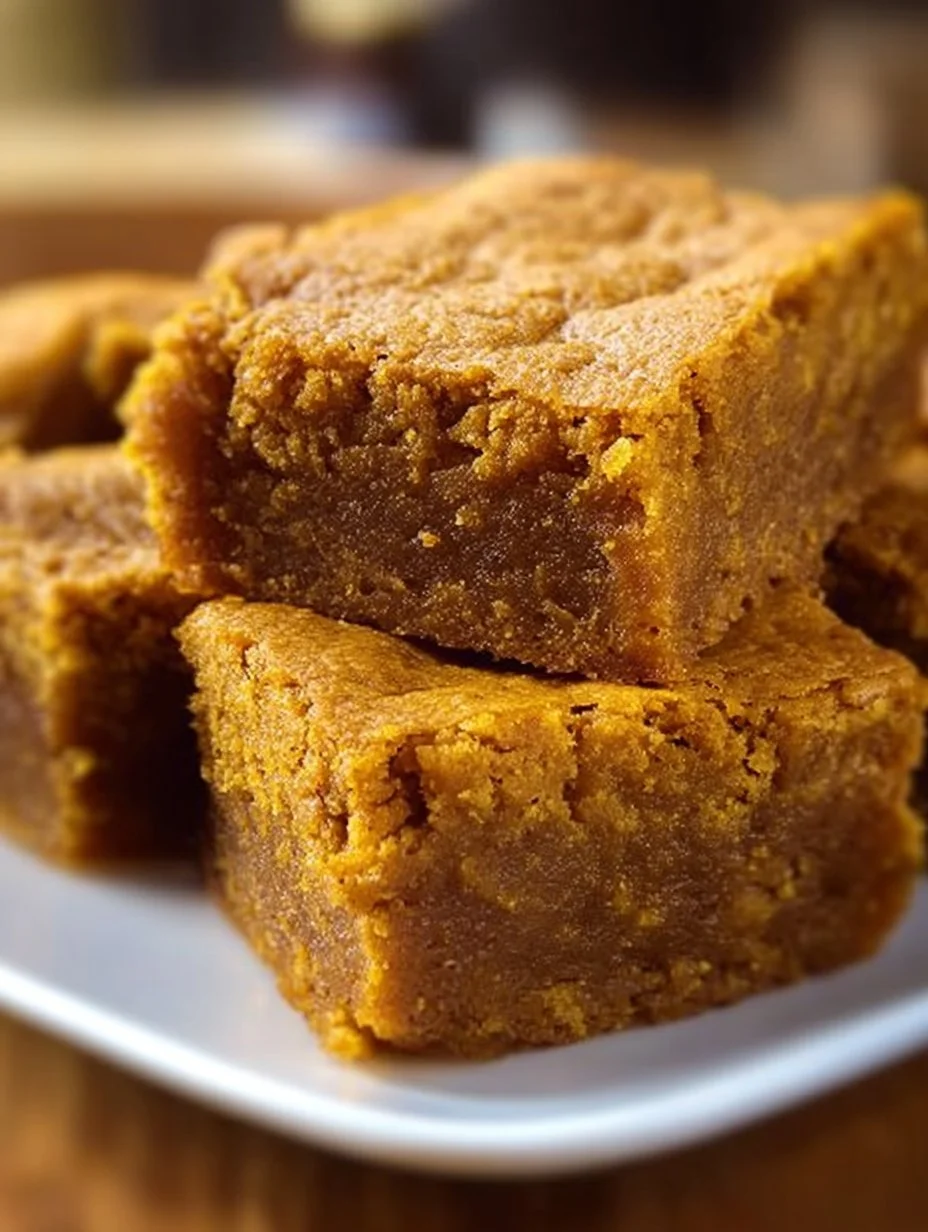 Delicious easy pumpkin maple blondies on a rustic wooden table