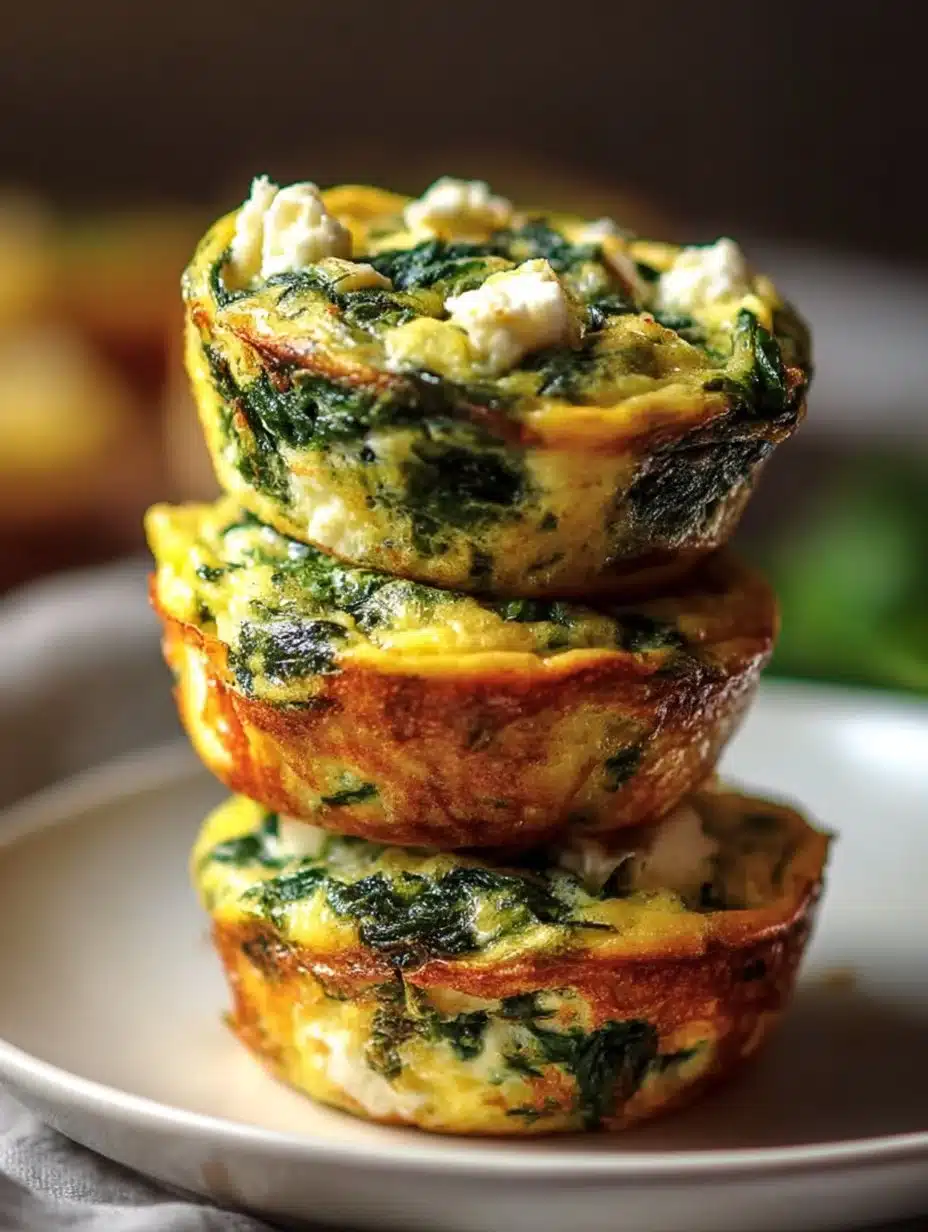 Delicious egg muffins with spinach and feta served on a plate