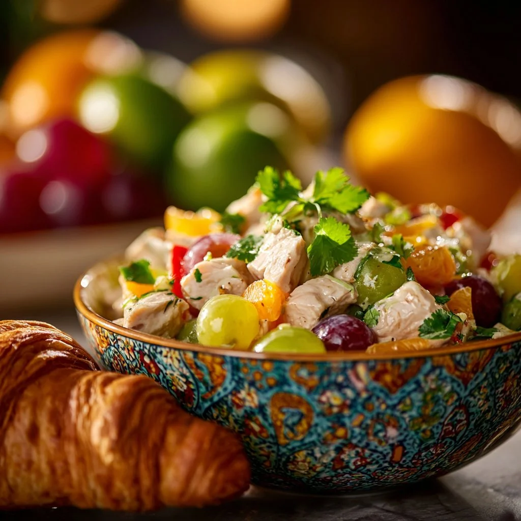 Delicious Fancy Nancy Chicken Salad served in a bowl with fresh ingredients.