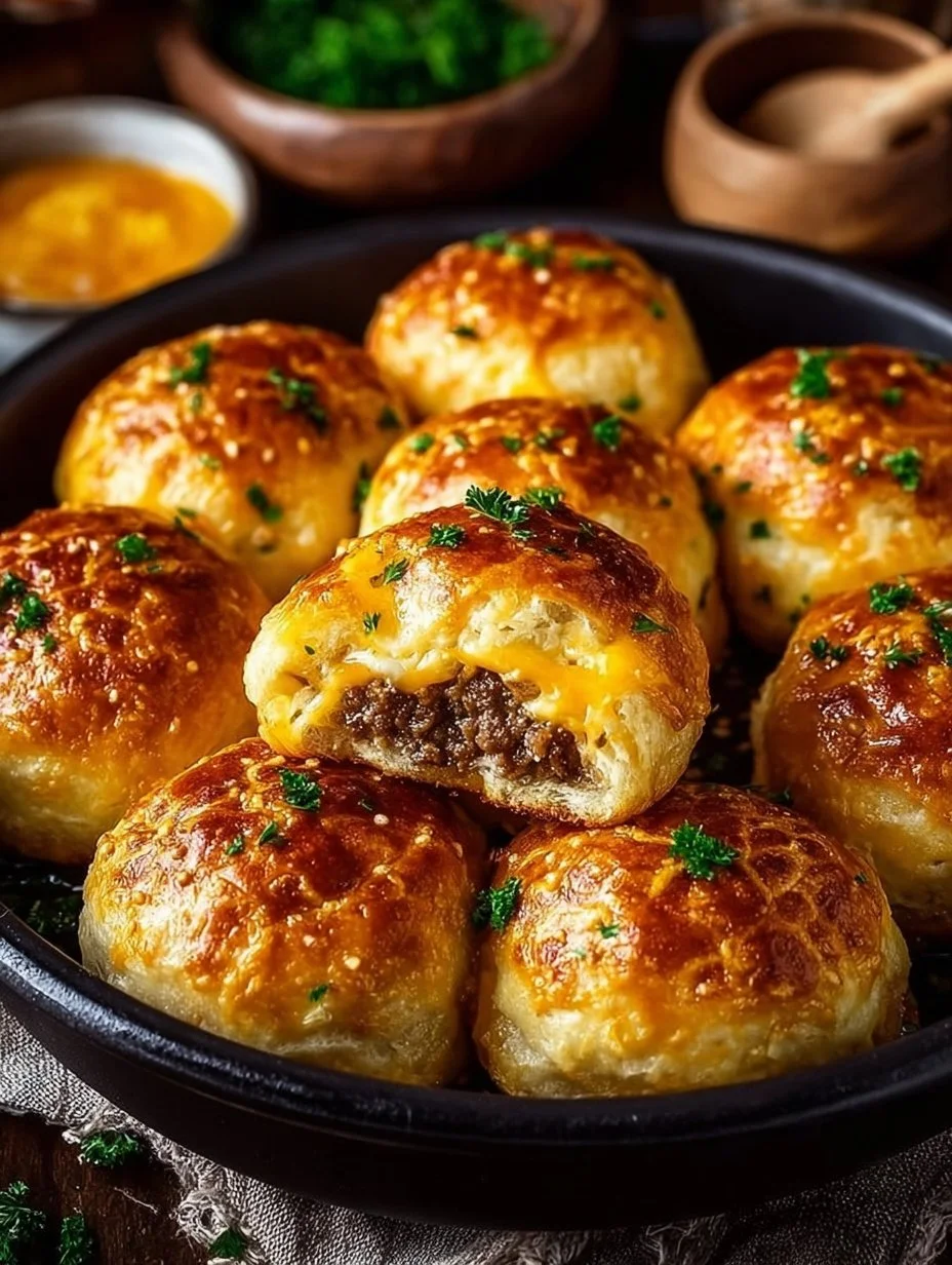 Delicious Garlic Parmesan Cheeseburger Bombs ready to be served