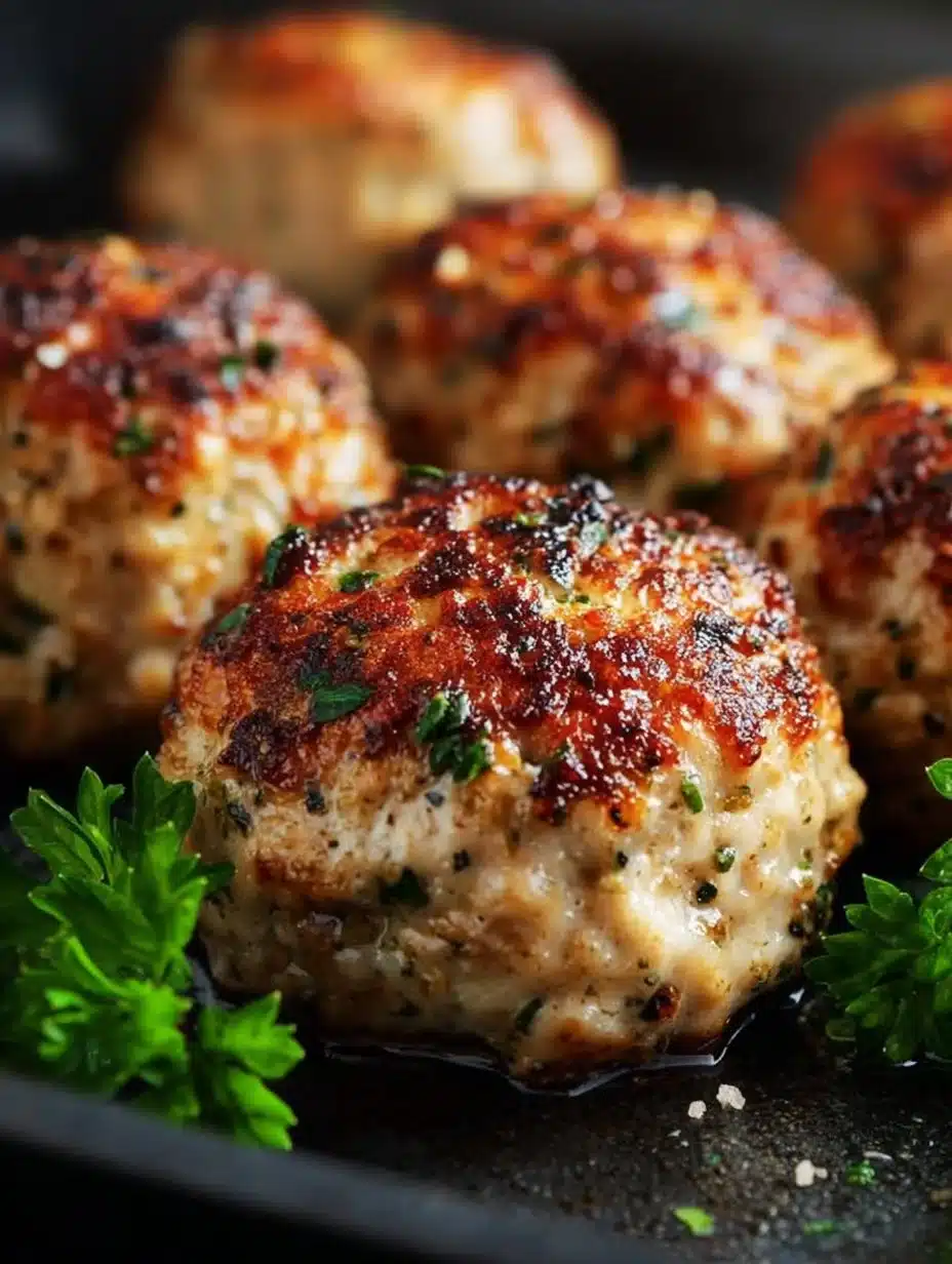 Delicious Garlic Parmesan Chicken Meatloaves served with herbs and garnishes