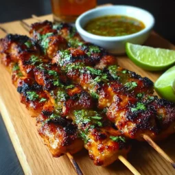 Grilled Thai Coconut Chicken Skewers on summer platter