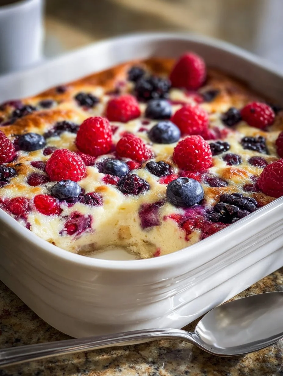High Protein Triple Berry Bake loaded with berries and protein-rich ingredients