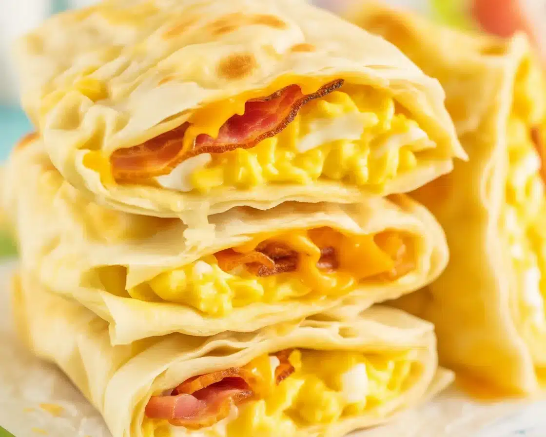 Delicious homemade breakfast hot pockets filled with eggs, bacon, and cheese in flaky pastry.