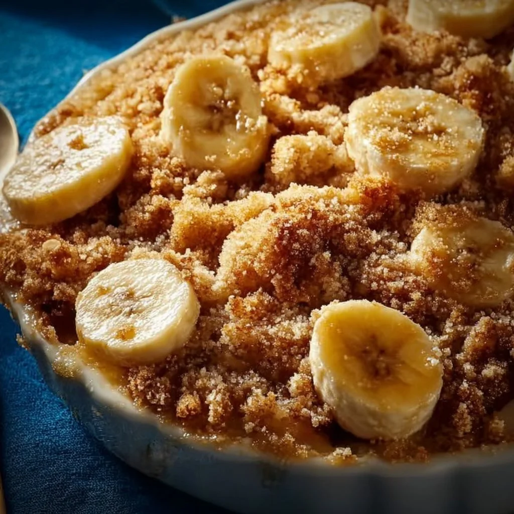 Delicious homemade Southern banana cobbler with ripe bananas and a buttery crust