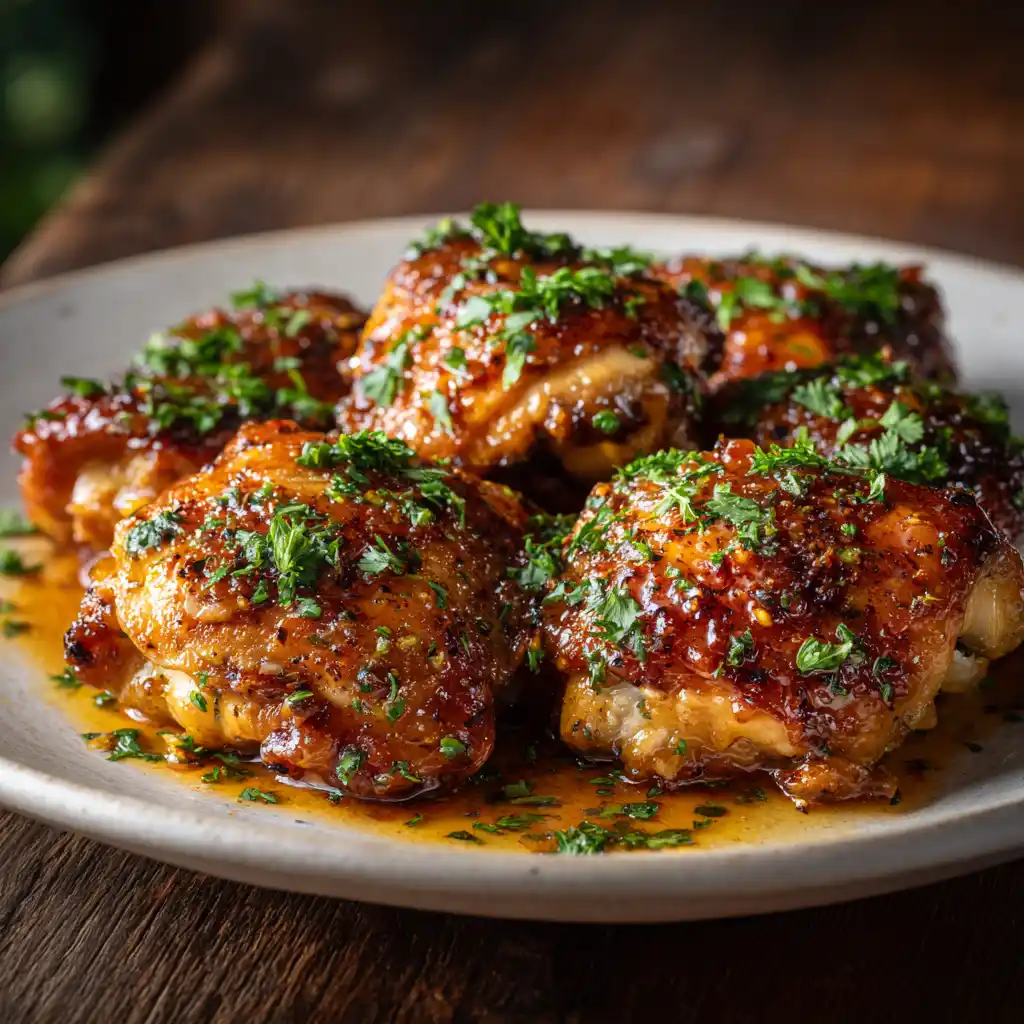 Honey Garlic Chicken Thighs on plate