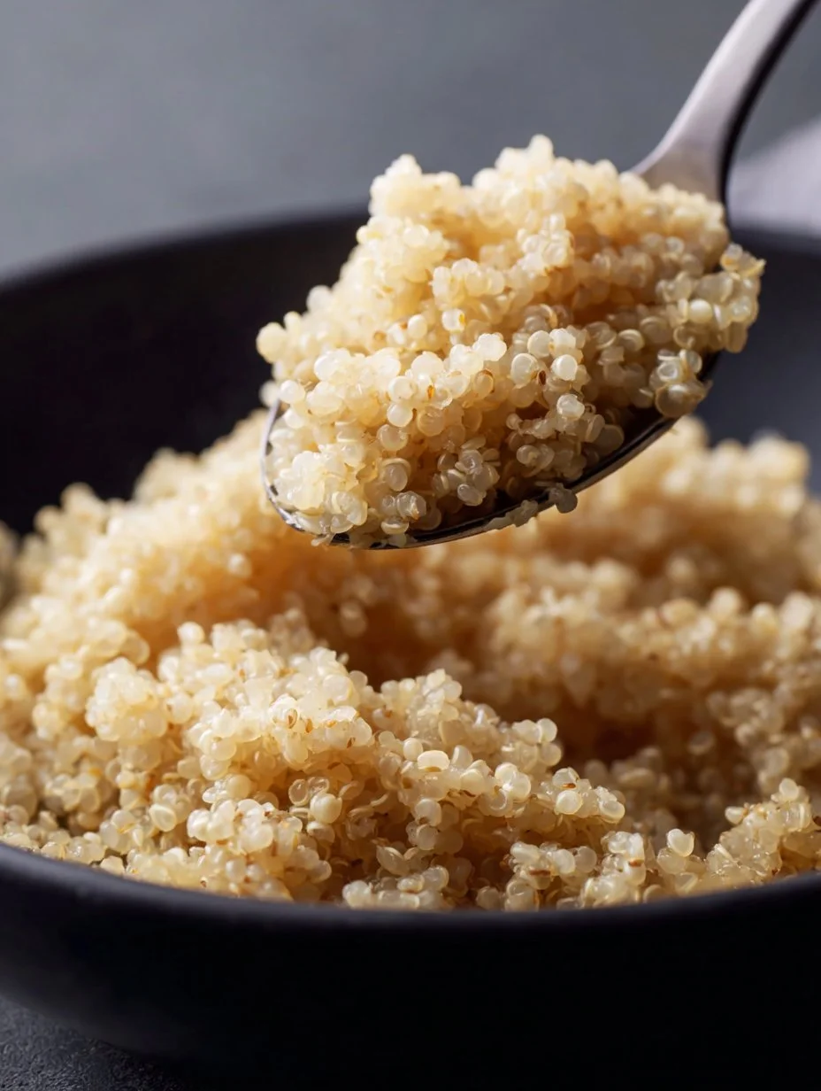 Cooked quinoa served in a bowl with fresh vegetables.