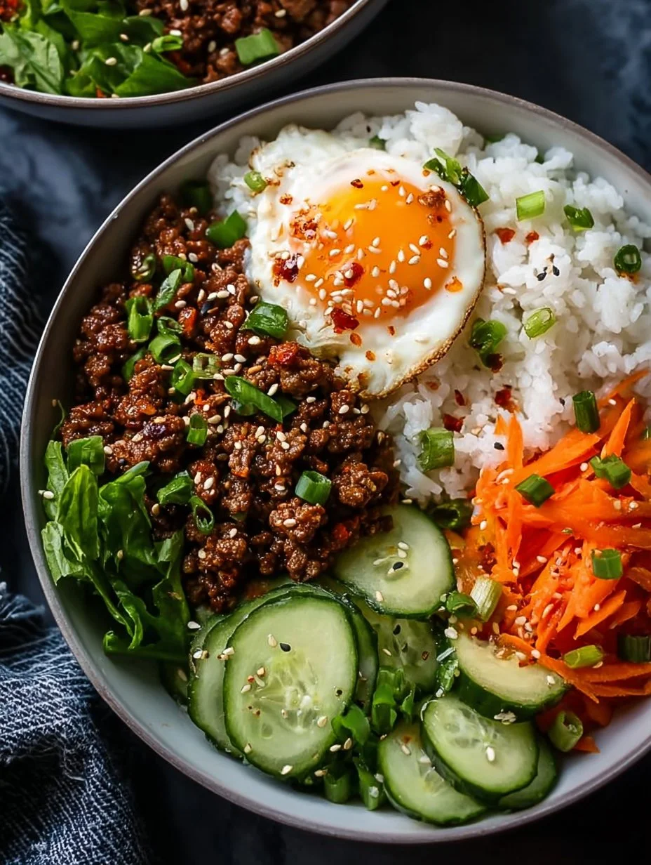 Delicious Korean Ground Beef Bowl served with rice and vegetables.