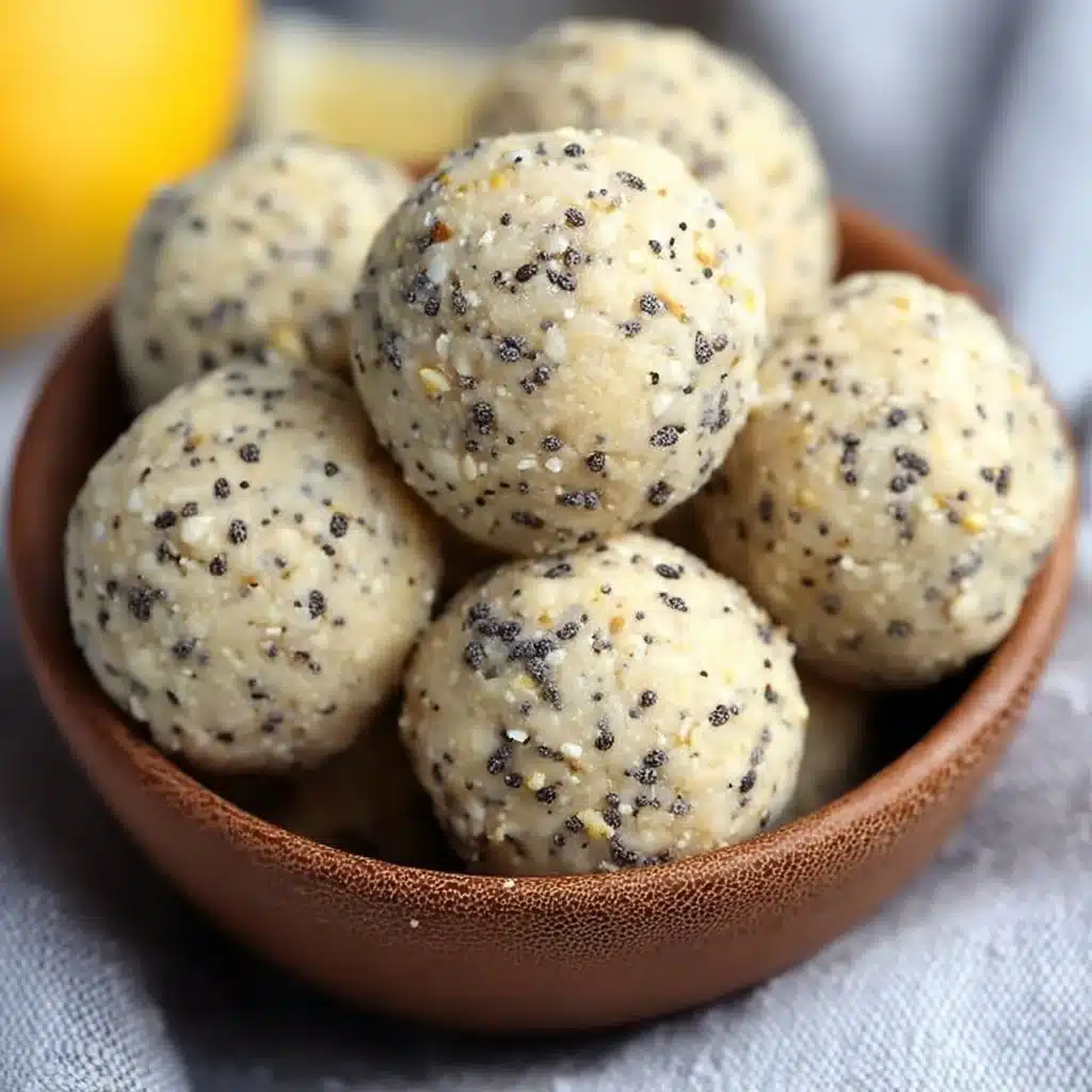 Delicious lemon poppy seed energy bites on a wooden table