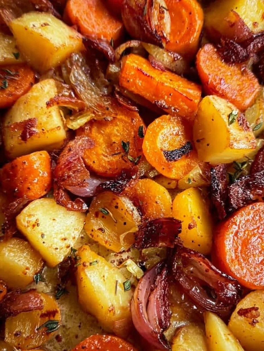 Maple Dijon roasted carrots and apples on a plate, showcasing vibrant colors and textures.