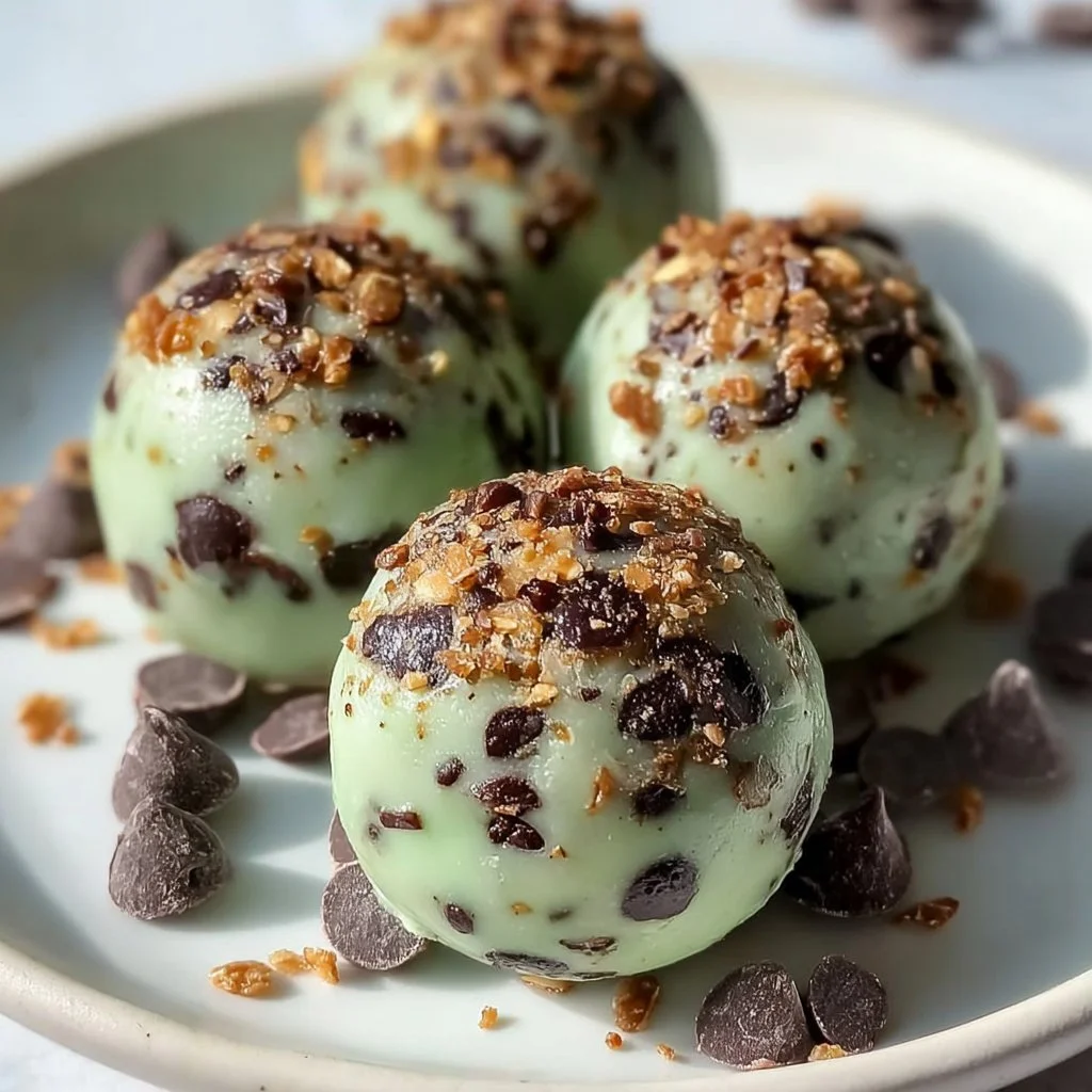 Mint Chocolate Chip Protein Balls made with mint flavor and chocolate chips